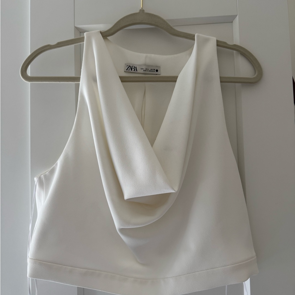 Zara White Asymmetrical Crop Tank Top